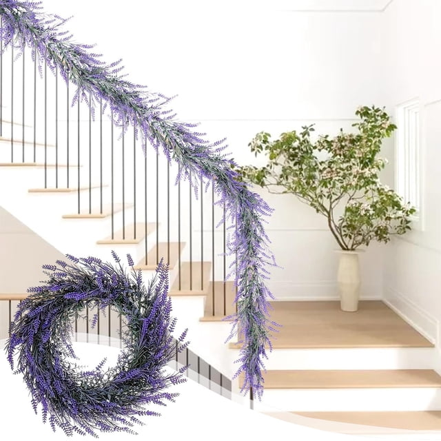 Lavender Garland 5.9FT, Realistic Flexible Bendable Plastic Flower Vines, Weather-Resistant Decor for Front Door Patio Porch Indoor Outdoor Spring Home Office Wedding Party Table Favors