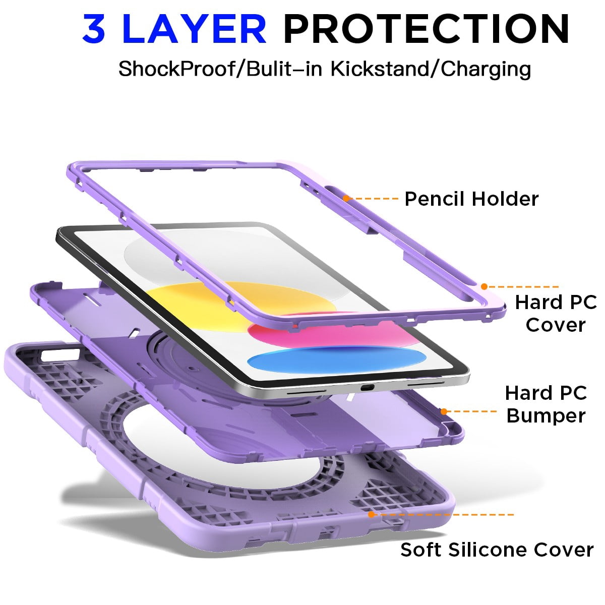 AICase For Apple iPad (A16) Case/iPad 11th Generation 11 Inch (2025) Shockproof Rugged Cover With 360 Rotating Stand Built-in Pencil Holder come with a Screen Protector
