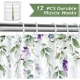 thumbnail image 3 of Green Eucalyptus Floral Shower Curtain Watercolor Leaves Purple Flower Decorative Bath Curtain 72 x 72 Inch Polyester Fabric Waterproof Bathroom Curtain with 12 Hooks, 3 of 6