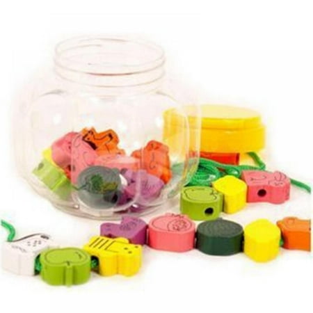 

Lacing Farm Toy Wooden Block Set Early Educational Toys String & Lacing Beads Games for Toddlers Kids Farm Animal Learning Play Set (25 Pieces)