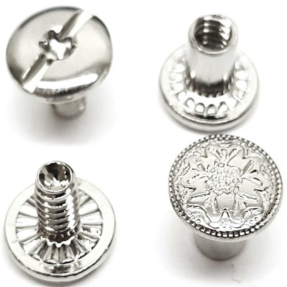 10 Pack Chicago Screws 1/4" Nickel Engraved Floral With Grips