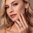 thumbnail image 4 of Gem Stone King 10K Yellow Gold Purple Amethyst and White Diamond Engagement Ring for Women (0.81 Cttw, Gemstone February Birthstone, Oval Checkerboard 7X5MM, Available in Size 5, 6, 7, 8, 9), 4 of 5