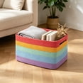 thumbnail image 6 of LiUMX Color Block Woven Storage Basket, Cotton Linen Fabric Rope Organizer with Soft Handles, Multicolor Decorative Bin for Toys, Books, Snacks, Laundry and Home Closet Storage, 6 of 6