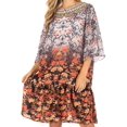 thumbnail image 1 of Sakkas Dona Women's Casual Swing 3/4 Sleeve Floral Print Boho Cocktail Midi Dress - ORM405-Multi - One Size, 1 of 5