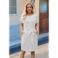 thumbnail image 5 of Women'S Summer Striped Short Sleeve T Shirt Dress Casual Tie Waist with Pockets Light Gray XL, 5 of 7