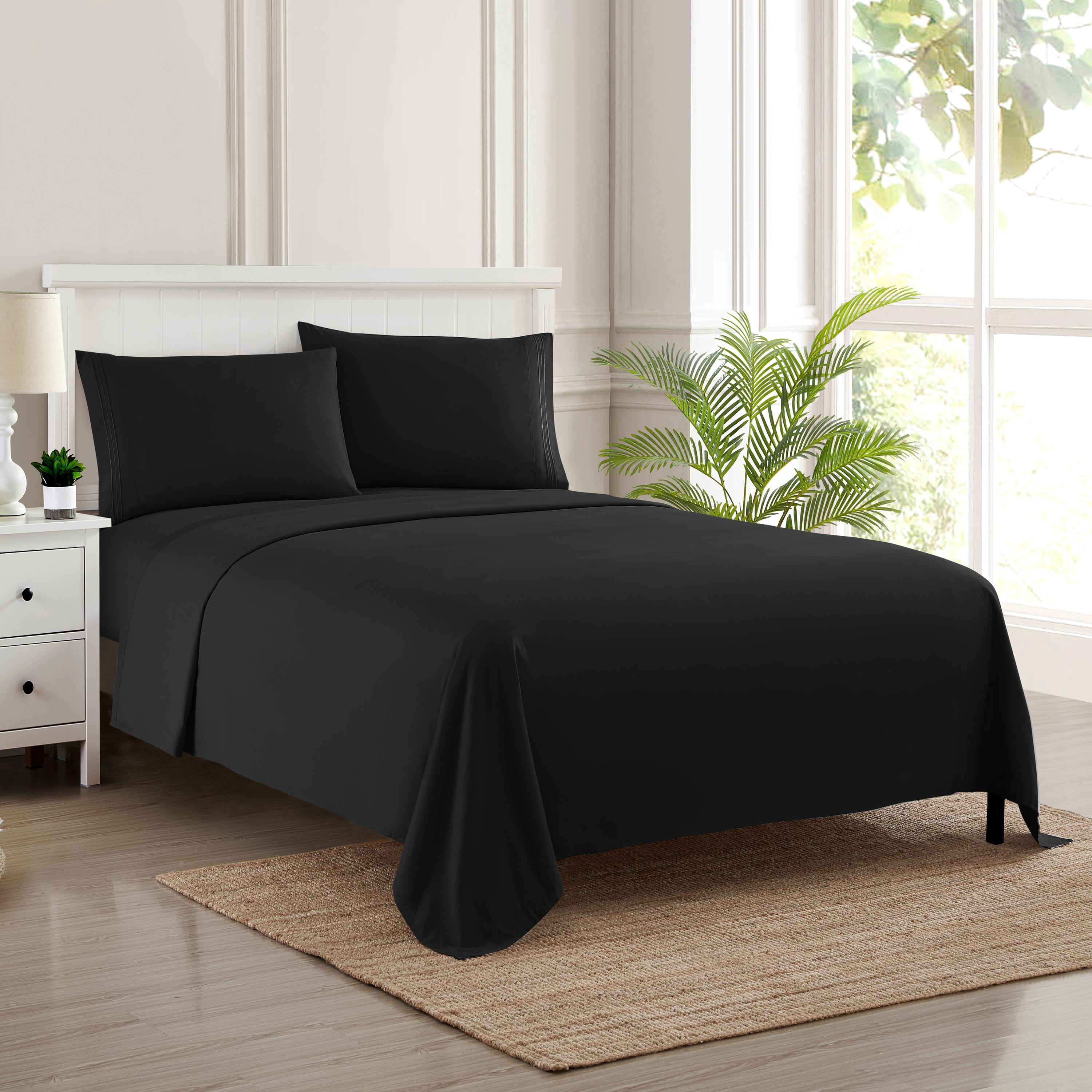 Sweet Home Collection 1800 Series Bed Sheets - Extra Soft Microfiber Deep Pocket Sheet Set - Black, Twin XL