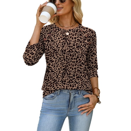 WIHOLL 3/4 Length Sleeve Crew Neck Button Fashion Clothing Dressy Casual Business Work Tops Summer Fall Outfits
