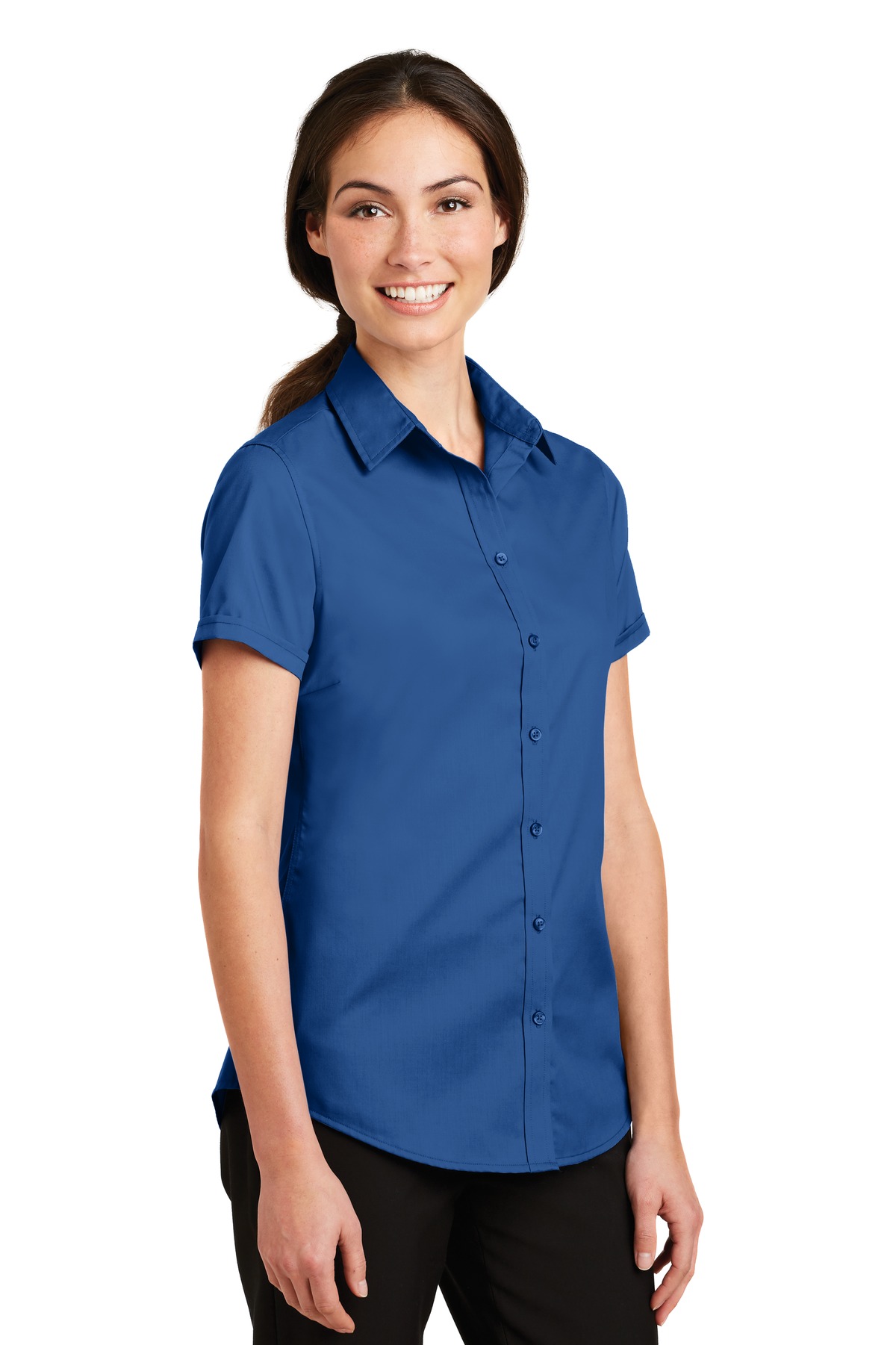 Port Authority Ladies Short Sleeve SuperPro Twill Shirt-M (True Blue) - image 4 of 6