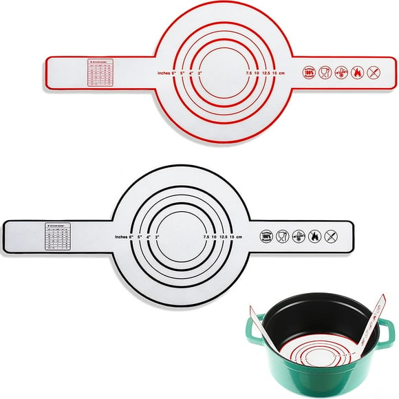 2 Pieces Silicone Baking Mat for Dutch Oven Bread Baking Black and Red Non-stick Baking Mat with Long Handle 8.3 Inch Reusable Silicone Baking Sheets Heat Resistant Baking Bread Pad for Dough Pastry