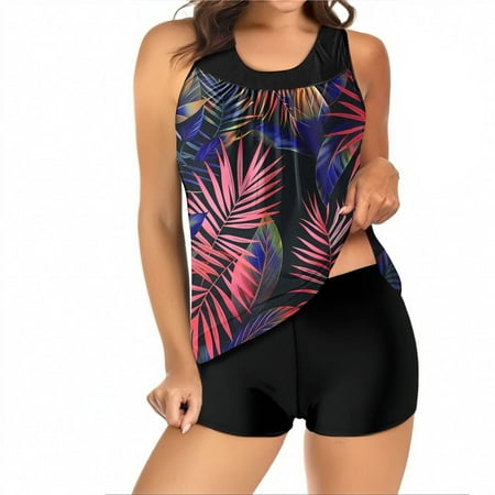 ChuanccPattern Bikini Womens Bathing Suits Tankini Bathing Suits Tankini Swimsuits Two Piece Graphic Swim Tank Top With Boyshorts Ladies Swimwear Plus Size Swimsuit For Women White M Clearance