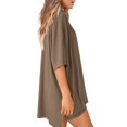 thumbnail image 2 of Women'S Two Piece Lounge Set 2025 Summer Casual Oversized Shirts Biker Shorts Brown S, 2 of 8