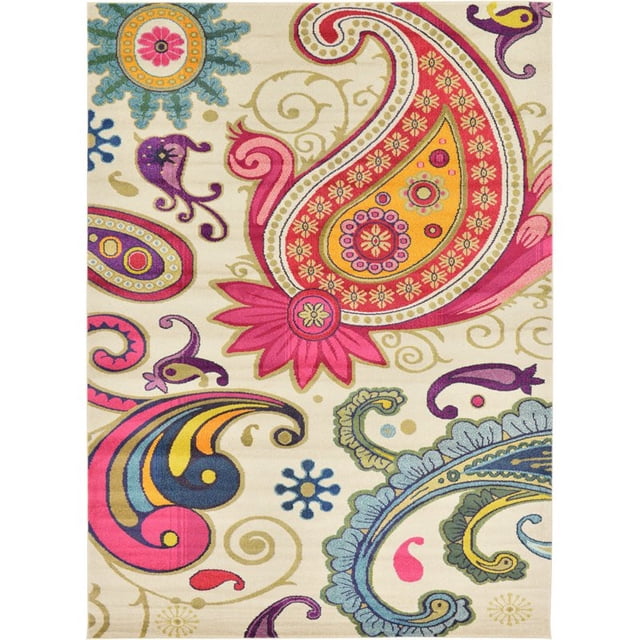 Unique Loom Estrella Paisley Floral Area Rug 8' x 11' Rectangle Beige/Pink