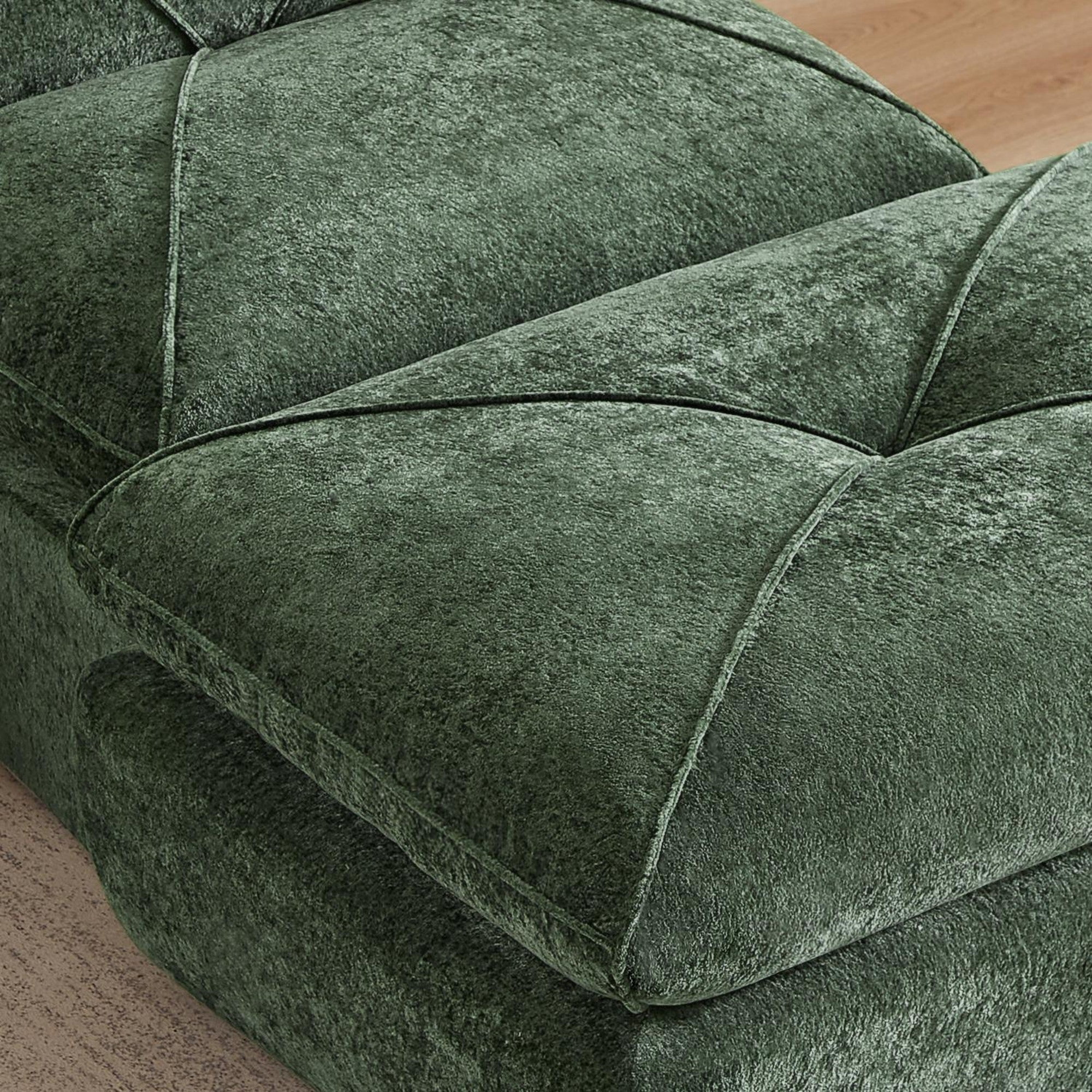 Sailvan Modern Chenille Sectional Sofa with Ottoman,Modular Living Room Couch for Apartments and Families,Comfortable Minimalist Seating Green