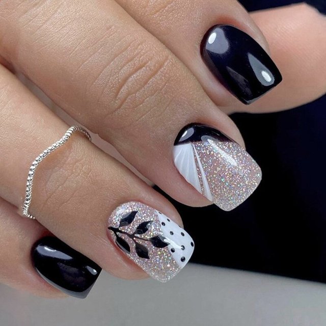 Uñas postizas francesas cuadradas y cortas, 24 piezas, puntas de uñas postizas con diseño de uñas adhesivas, juego de accesorios de Arte de uñas de cobertura completa