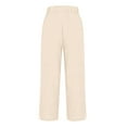 thumbnail image 5 of Women's Pants Fashion Casual Pants For Women Solid Straight Solid Elastic Long Drawstring Linen Waist Cotton Casual Button Slit Trouser Legs, 5 of 5