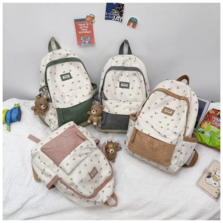 Cute Preppy Floral Nylon Backpack Daypack Laptop Bag Flowered Backpacks Japanese Cherry Blossom Pattern... From  main image 3