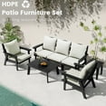 thumbnail image 3 of FOOWIN 7-Piece Patio Furniture Set, HDPE Outdoor Conversation Set with 5 Seating & Cushions, Perfect Patio Sofa Set for Garden, Porch, Backyard, Black Frame with Beige Cushion, 3 of 7
