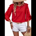 thumbnail image 3 of Top de Encaje con Cuello Redondo y Mangas Cuartos Irregulares, Talla XXL, Rojo, 3 of 8