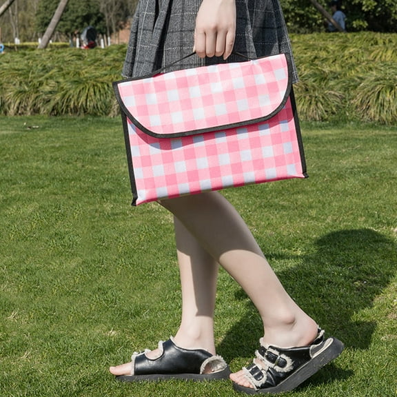 Steadline Portable Picnic Blanket with Colorful Plaid Design Waterproof Outdoor Mat for Beach Park Camping Travel Essential Foldable Carrying Strap for Easy Transport and Storage