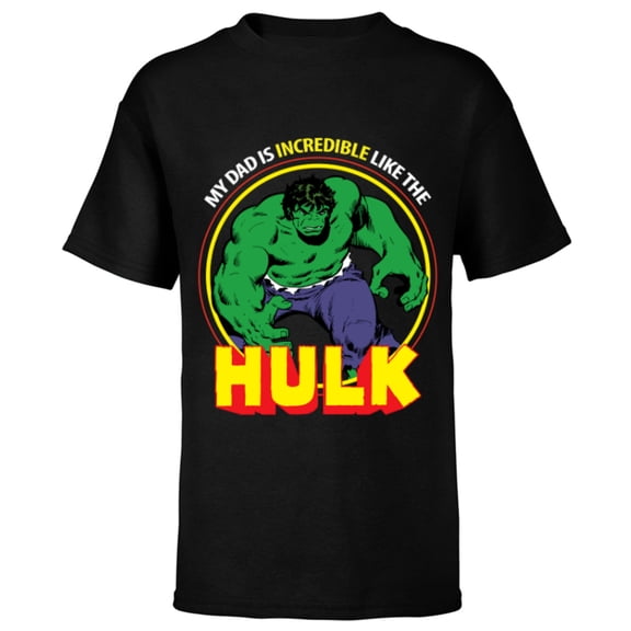 Marvel My Dad Is Incredible Like Hulk Father's Day - Short Sleeve T-Shirt for Kids - Customized-Black