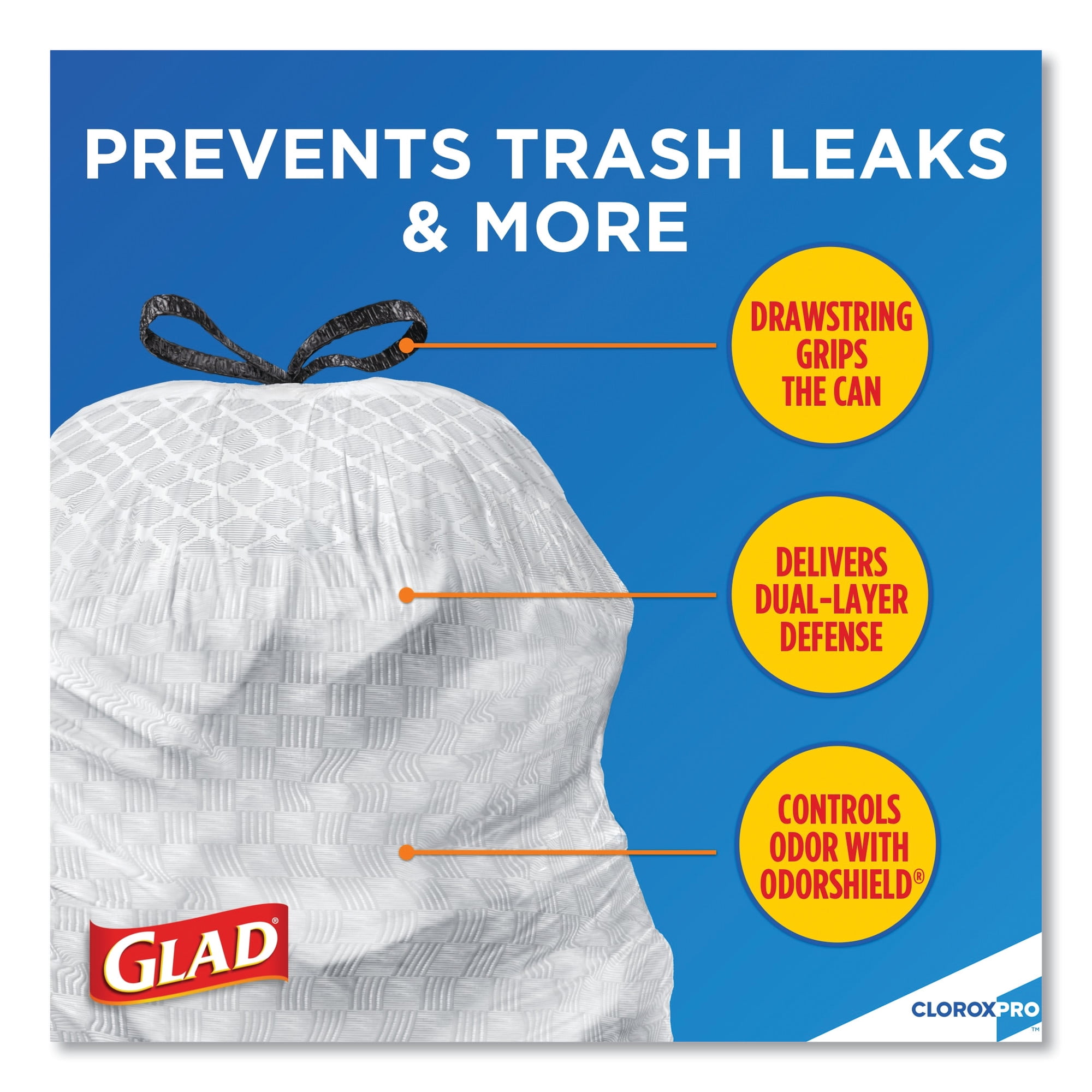 Clorox Glad Tall Drawstring Trash Bags 13 Gallon, 100 Count, White