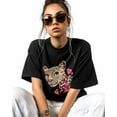 thumbnail image 2 of Women's Graphic T-Shirt Black XS Women's Tops Leopard Love Heart Crew Neck Short Sleeve Shirts for Women, 2 of 3