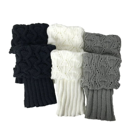 Fashion Culture Knit Cuff Boot Toppers Set of 3, Black, Grey & (Best Version Of Das Boot)