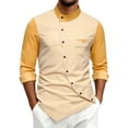 thumbnail image 3 of Men's Long Sleeve Dress Shirt Retro Slim Fit Asymmetric Button Stand Blouses Irregular Hem Business Golf Tops, 3 of 10