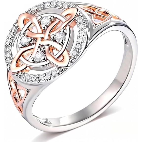 Handmade Witch’s Return-Knot Protection Ring, Bicolor Witches Knot Ring with Cubic Zirconia, Protect Your Loved Ones, Silver Knot Design Jewelry Gifts for Women