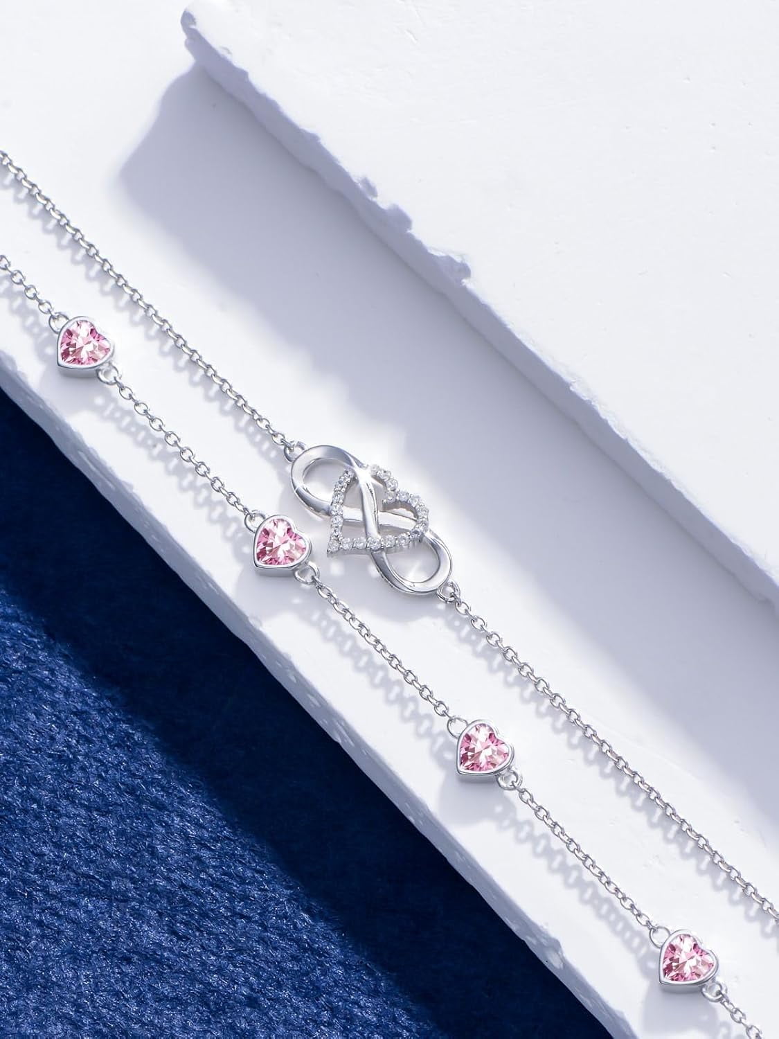 Infinity Heart October Birthstone Charm Link Anklets for Women 925 Sterling Silver Adjustable Anniversary Birthday Gifts Mother's Day Jewelry Gift for Mom Women Wife Her Friends