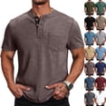 thumbnail image 2 of Mens Henley Shirts Lightweight Casual Summer 3 Button Tees Tops Cotton Classic Work Blend T-Shirts with Pocket,Coffee,3XL, 2 of 6