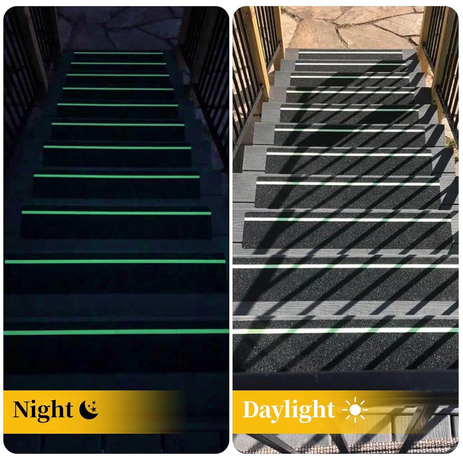 Grip Tape for Stair Non Slip 10-Pack Black Glow 6" x 24",Outdoor Steps Treads Anti Slip Weather Resistant Glow in Dark