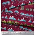 thumbnail image 3 of Soimoi Rayon Fabric Tree,House & Raindrop Nature Printed Fabric 1 Yard 56 Inch Wide, 3 of 3