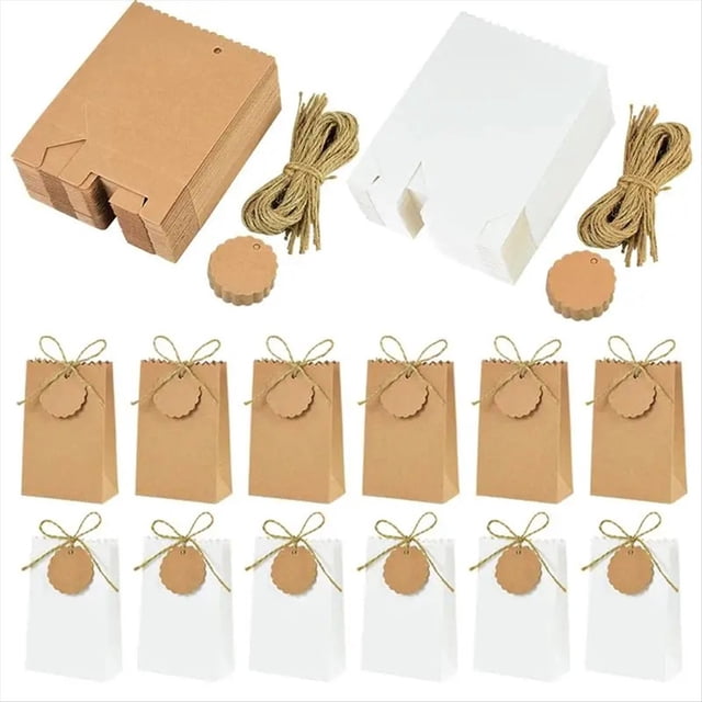 Juego de 50 Cajas de Regalo de Papel Kraft con Cuerda, Bolsa de Galletas de Caramelo Retro, Suministros para Fiestas de Cumpleaños y Bodas, Embalaje de Regalo de Navidad