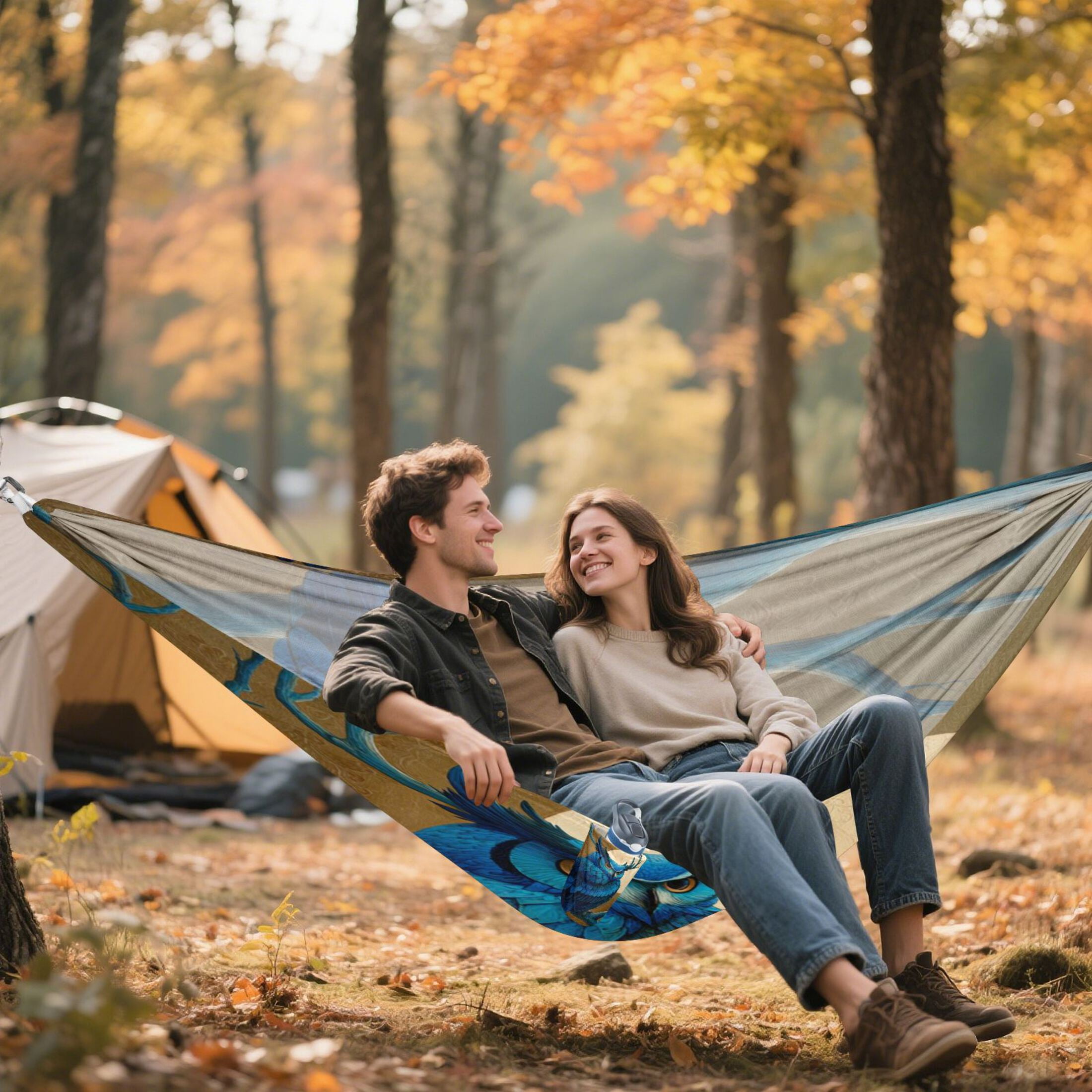 Hammock Camping Hammock Nylon Portable Hammock Travel Camping Hammock Blue Owl Antlers Moon Perch