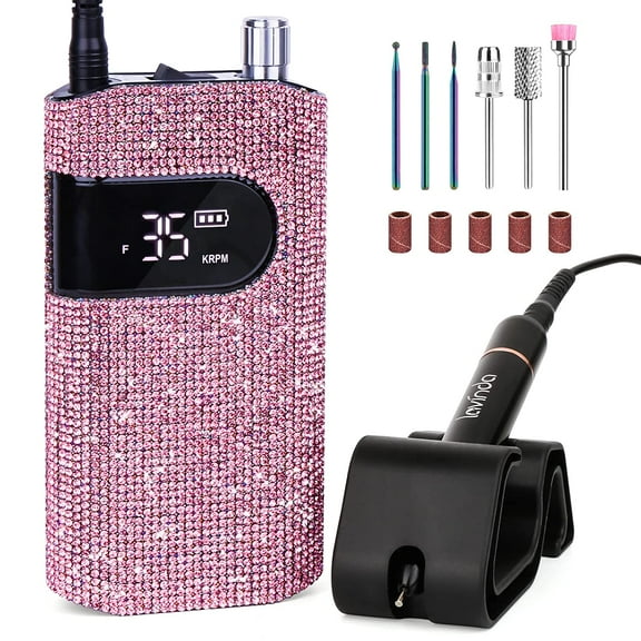 Lavinda Portable Professional Nail Drill Machine, Cordless 35,000RPM, Cordless Portable Nail Drill Kit (Diamond, Pink)