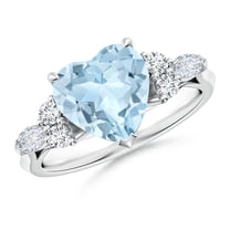 ANGARA Natural Heart-Shaped 1.8 ct Aquamarine Engagement Ring with Diamonds in 14K White Gold for Women (Size-9mm) | March Birthstone, Anniversary, Jewelry Gift for Women | Natural Aquamarine Ring