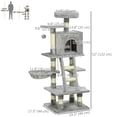 thumbnail image 2 of Large Light Grey Cat Tree Tower - 52" Multi-Level Indoor Cat Condo with Scratching Posts, House & Hammock for Living Room & Playtime, 2 of 7