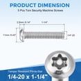 thumbnail image 2 of 5Pack 1/4-20 x 1-1/4" Torx Security Machine Screws Bolt, Silver Tone, 2 of 6