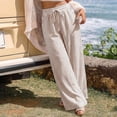 thumbnail image 6 of VEKDONE Womens Drawstring Wide Leg Pants Casual Elastic High Waist Striped Palazzo Trouser Loose Fit Lightweight Beach Lounge Pants with Pockets Khaki XL, 6 of 9
