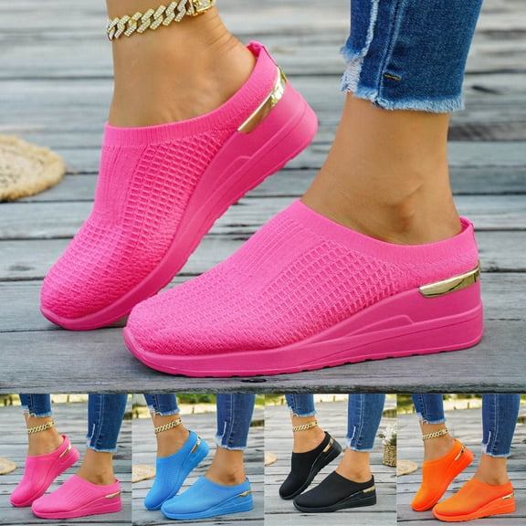 Women's Backless Wedge Casual Walking Shoes Non Slip Lightweight Mesh Slip On Platform Clogs