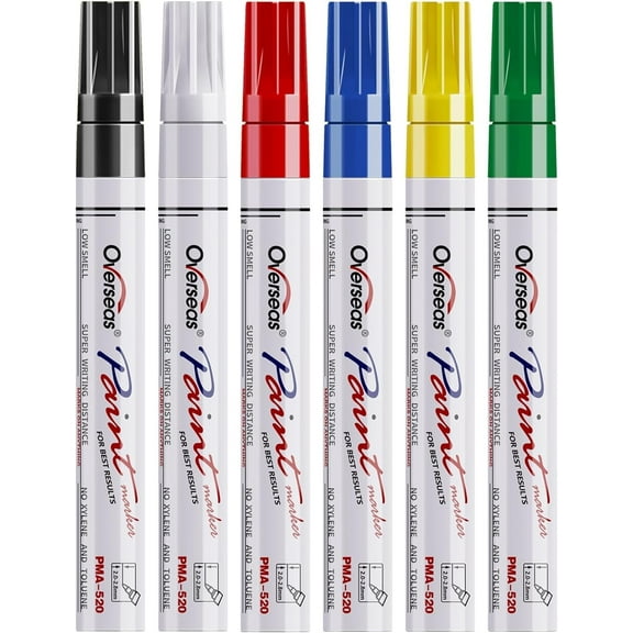 Overseas Paint Marker Pens - Permanent Marker, Combo Pack with Assorted Colors, Conical Point, 6 Count, 1 Pack