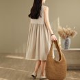 thumbnail image 5 of gljltg Women's Cotton Linen Dresses Summer Midi Sundresses Casual V Neck Button Front Pleated Loose Fit Knee Length Sleeveless Tank Dress with Pockets, 5 of 9