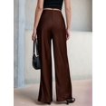 thumbnail image 6 of Women Satin Wide Leg Pants Hidden Elasticized Waistband Silk Casual Long Flowy Loose Trousers Chocolate Color XL, 6 of 7