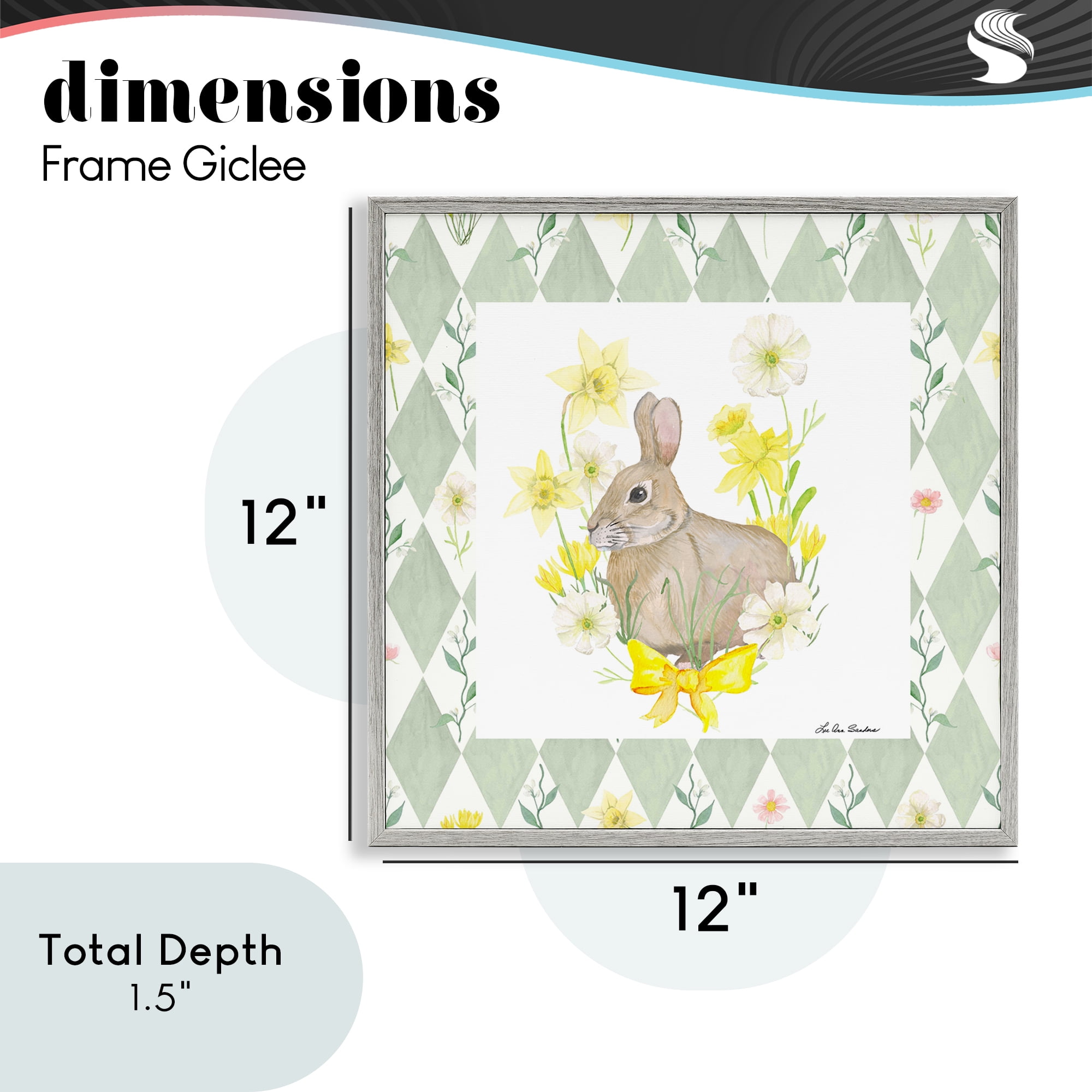 Mother Bunny on Green Argyle Gray Framed Giclee Art, design by Lee Ann Sanders