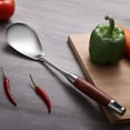 thumbnail image 4 of Cucharas grandes de acero inoxidable para cocinar, cuchara de metal con mango de madera, cuchara de cocina grande para cocinar, mezclar, 32 x 8 cm, color marrón plateado, 4 of 5