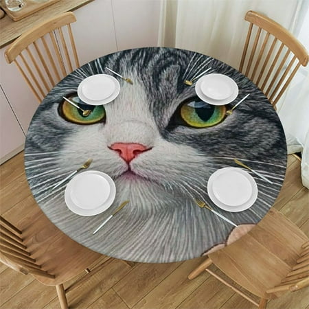 

Autua Cat Flowers Round Tablecloth Stain-Resistant Washable Indoor Outdoor Restaurant Wedding Party Table Cloth Mother s Day Waterproof Fabric 38 -42