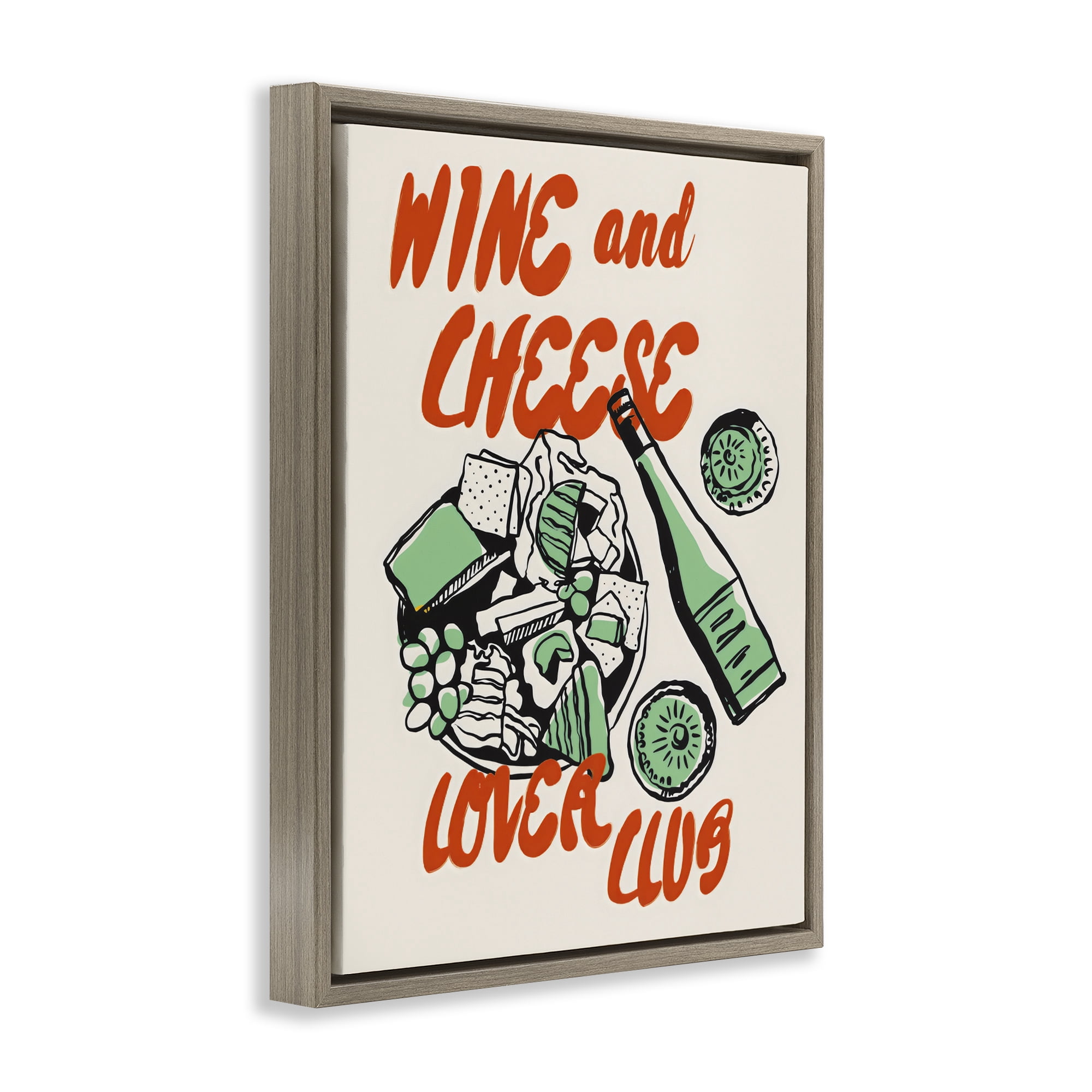 Stupell Industries Wine & Cheese Lover Club Brown Framed Floater Canvas Wall Art, design by The Prints Vibe
