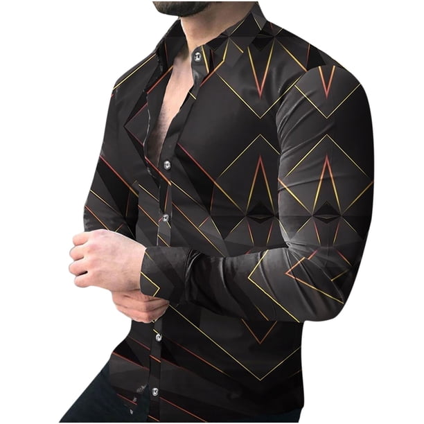 Camisa de blusa de manga larga con estampado de moda de primavera y otoño para hombre Pompotops oipoqjl28763