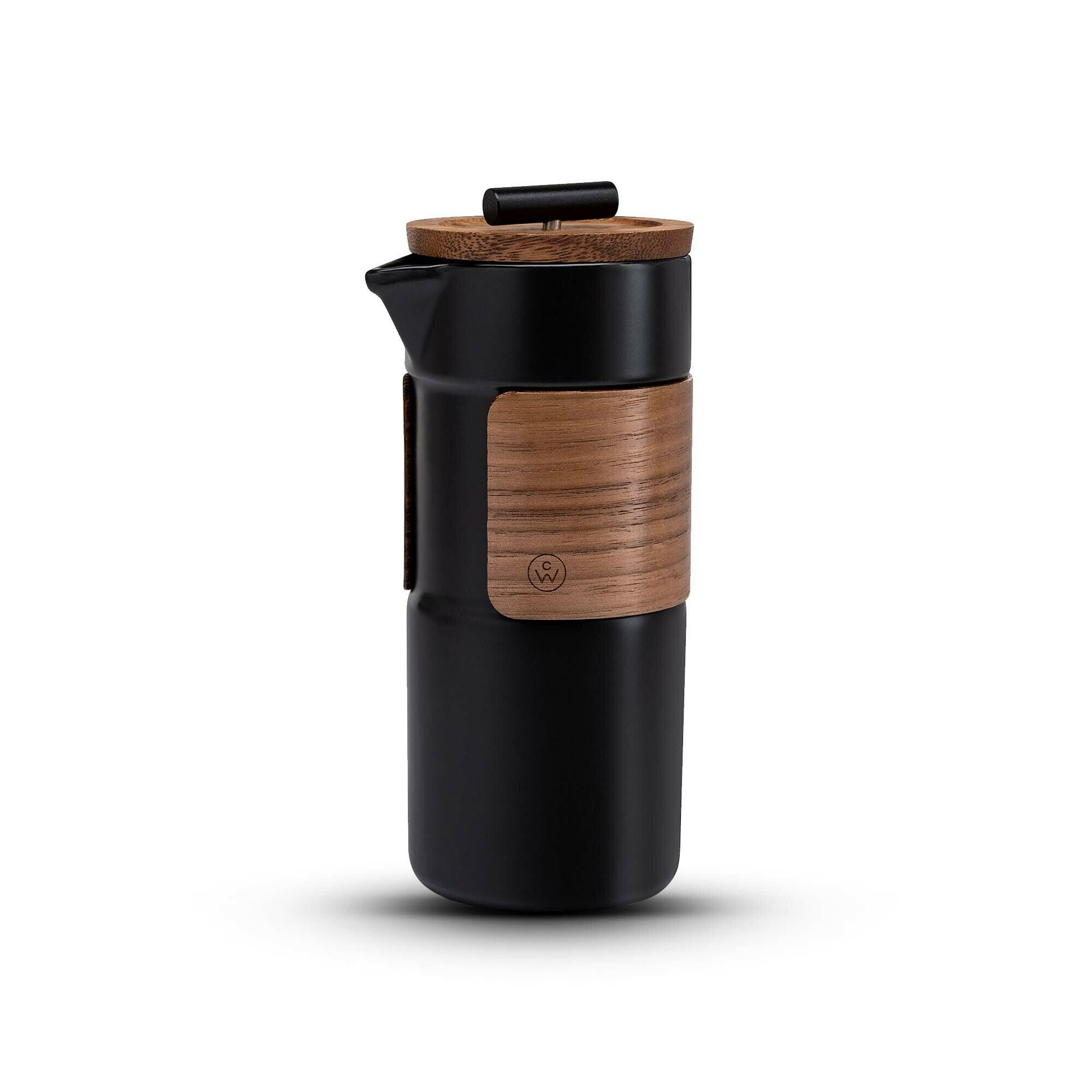 ChefWave Artisan Series Travel French Press Coffee Maker with Bamboo Lid (Black)